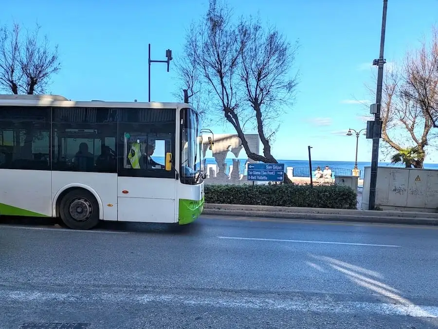 Bus in front of the Sliema seafront