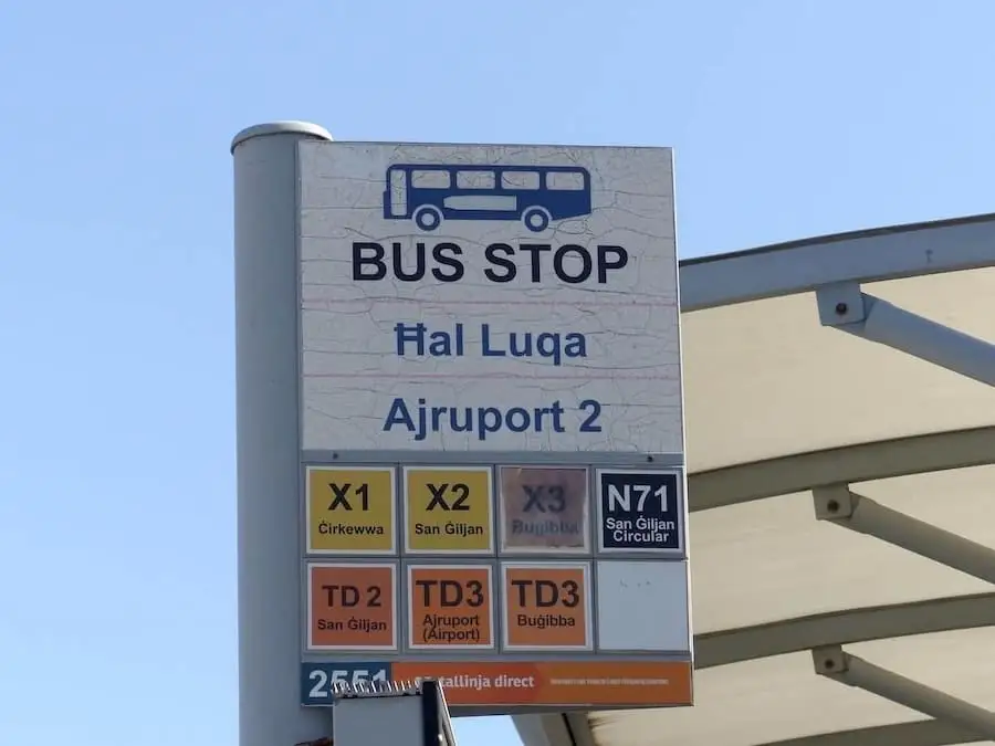 Bus stop sign at Malta Airport