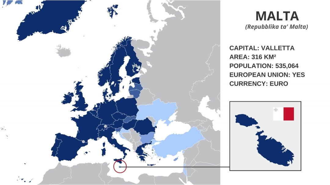 Location of Malta in Europe
